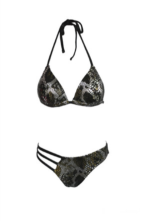 Two-piece swimsuit with snake print
