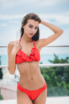 name} SWIMWEAR Red Dream Luxury Red Two-Piece Swimsuit with Ruffles and Jewelry