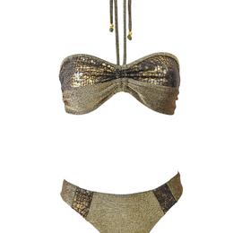Luxurious two-piece swimsuit Majestic Gold top with sequins