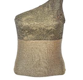 Luxurious one-shoulder top Goddess in dark golden color with lace