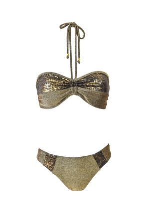 Луксозен бански костюм от две части Majestic Gold топ с пайети